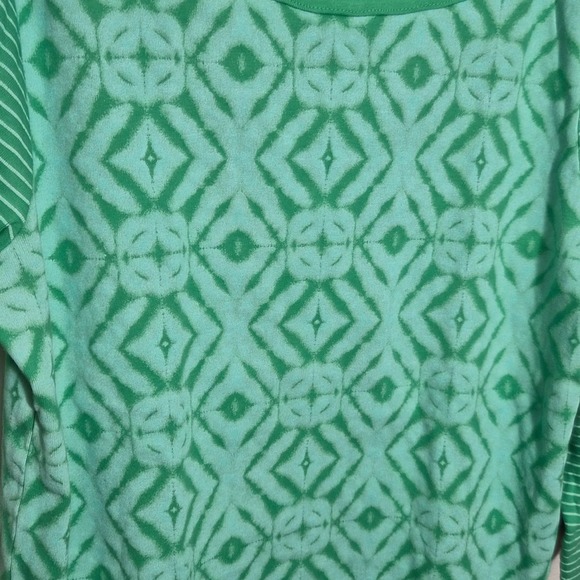 Fresh Produce Top Green Diamond Print 3/4 Sleeve Boat Neck Cotton Blend - Picture 8 of 8